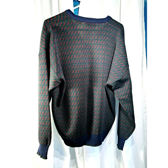 Vintage Wool Mix Murano Grandpa Sweater Mens Large Navy Blue Green Maroon V Neck - Picture 6 of 12
